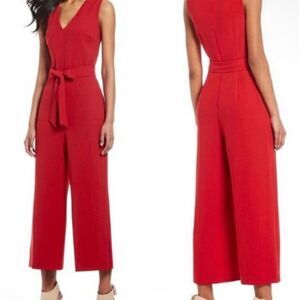 Karl Lagerfeld‎ Paris Red V-Neck Sleeveless Jumpsuit Wide Leg Belted Size 0